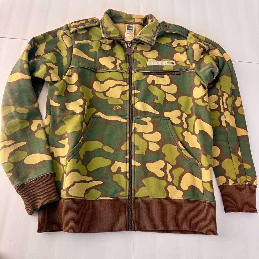 The North Face Mens Camo Full Zip Fleece Jacket Green Brown Duck Camo M